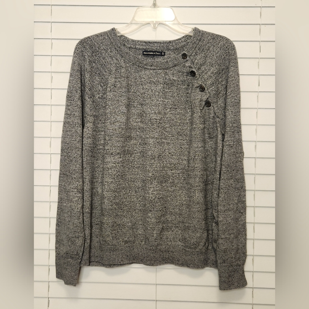 Abercrombie & Fitch Gray Button Accent Crewneck Sweater Size XL